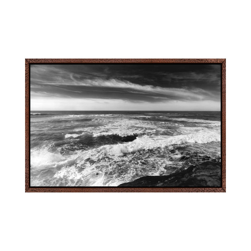 Monochrome Sunset Cliffs II by Bethany Young - Print on Canvas, Classic Brown Wood Framed, 45.72cm H x 66.04cm W x 3.81cm D