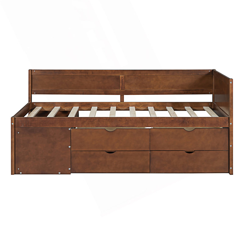 Lit de jour moderne simple avec tiroirs et tablettes, Noyer, Lit simple