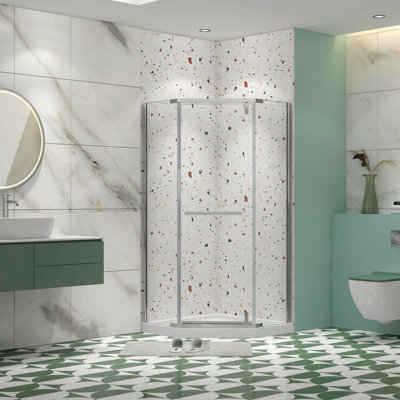 Porte de douche pivotante, avec verre trempé 1/4 po, cabine de douche néo-angle sans cadre 34,75 po x 72 po