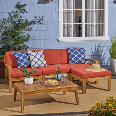 Fashionable Red Outdoor Chat - Wood, , Coffee Table, Water- Cushions 3 With & Table Strong Wood Construction, Cushion Fabric