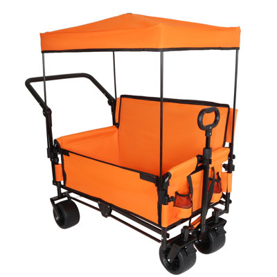 3-In-1 Folding Wagon Cart With Bench Seat & Canopy & Storage