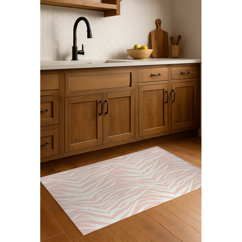 Zebra Patch Lightweight Non-Slip Kitchen Mat, Rectangle 4' x 6', Pink