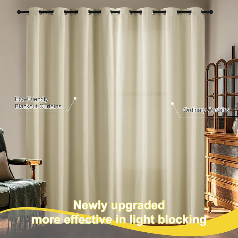 100% Blackout Curtains for Bedroom, Thermal Insulated Window Drapes Room Darkening Cafe Curtains for Living Room with Grommet Top, 2 Panels