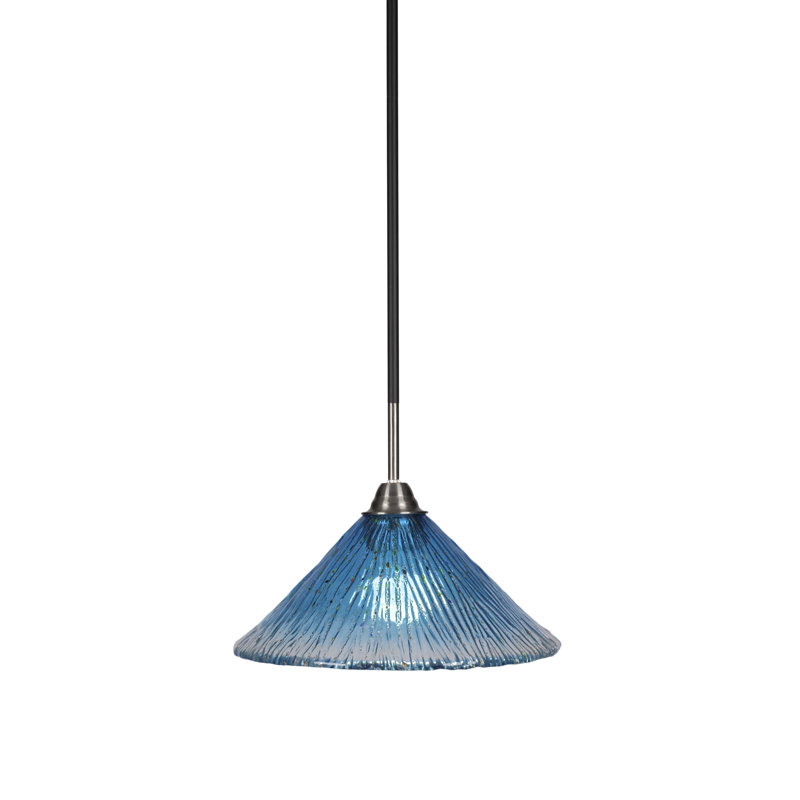 Averyon Paramount Stem Hung Pendant Glass, Teal Crystal, 57.75" H x 12" W x 12" D, Matte Black/Brass