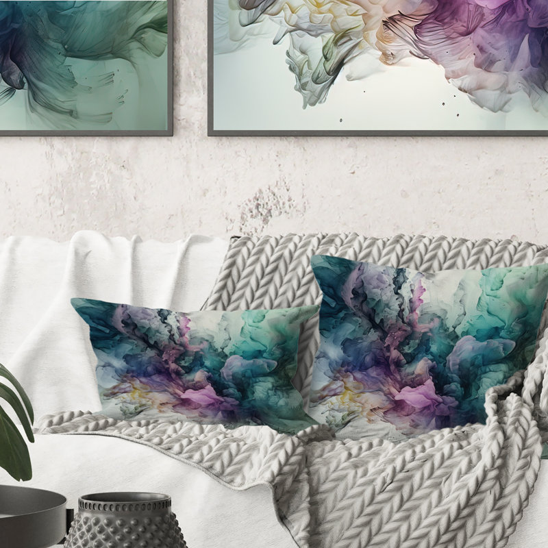 Green Purple Marbled Symphony - Abstract Marble Printed Throw Pillow