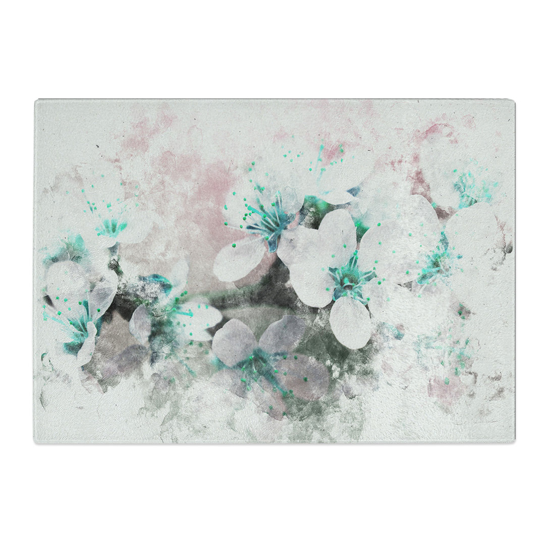 Tempered Glass Cherry Blossom Tree in Bloom Watercolour Chopping Board