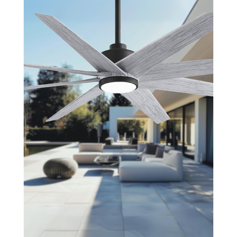 Ariella - Eight Blade Ceiling Fan - Integrated LED - Matte Black Finish - Matte White Blades, Barn Wood Tone, Matte Black