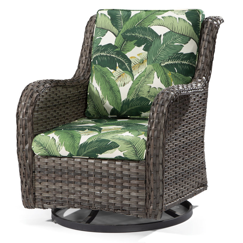 Chaise berçante d'extérieur en polyéthylène (PE) avec coussins Ashlamari, Palmiers se balançant - vert, Brun