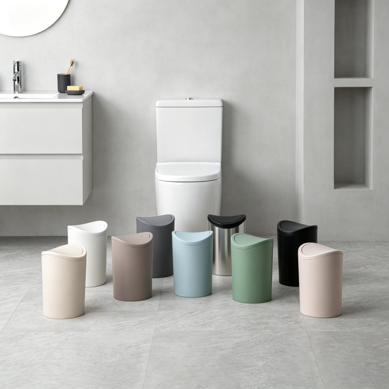 6L Compact Modern Bathroom Bin, Granite Green