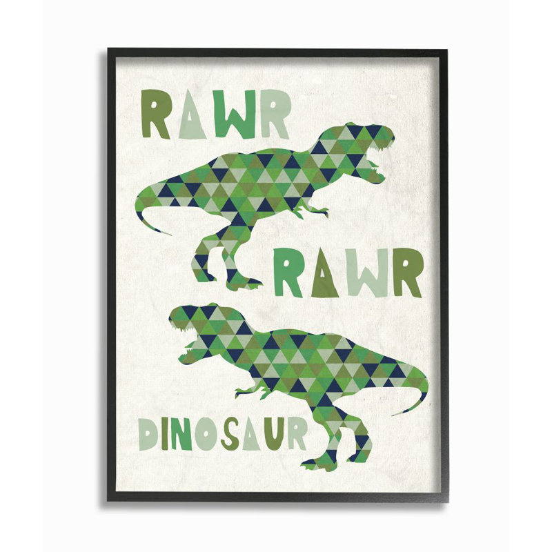 Art de conception de mots pour enfants rawr dinosaur Leone, H 24 po x l 30 po x P 1,5 po, Giclée encadrée noir minuit