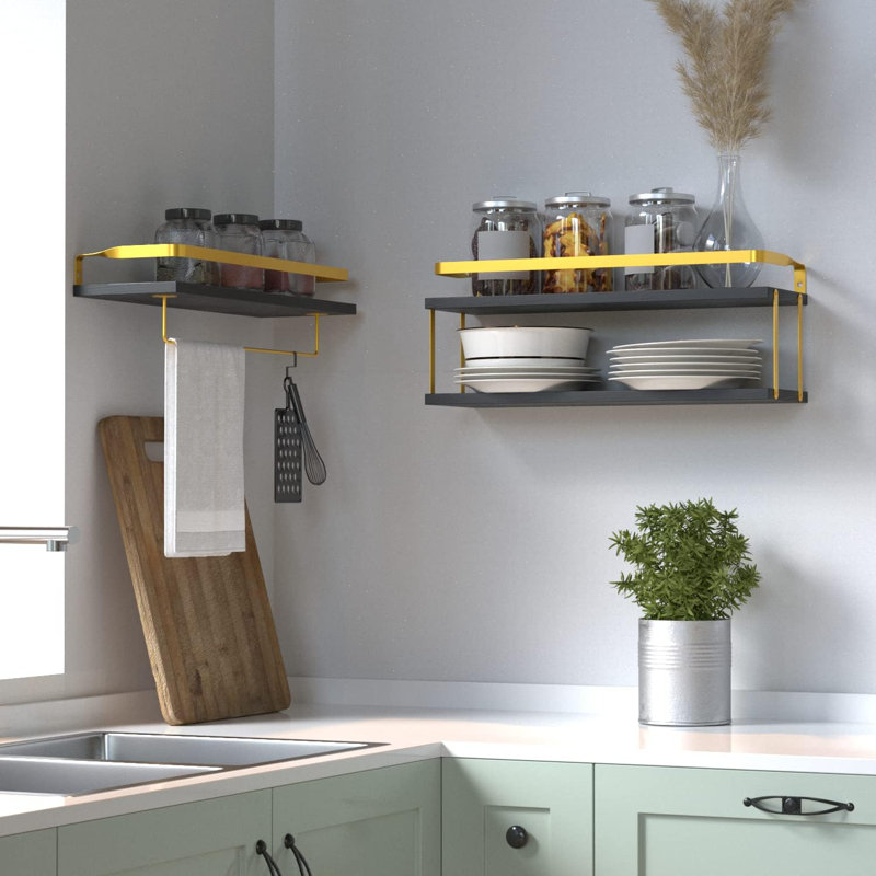 Purefoy 3 Piece Floating Shelf with Towel Bar, Black