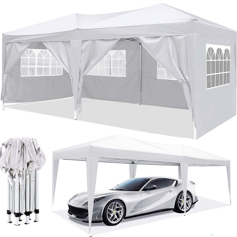 10X20 EZ Pop Up Canopy Outdoor Portable Party Folding Tent With 6 Removable Sidewalls + Carry Bag + 4Pcs Weight Bag, White
