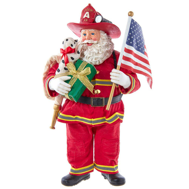 Père Noël pompier de 10,5 pouces avec drapeau américain Kurt Adler