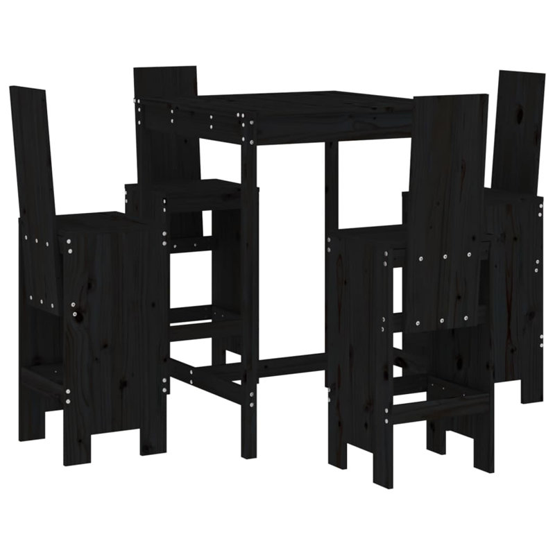 Avionne Brayden Studio Bar Set with Wood Frame and Solid Wood Outer Material, Black