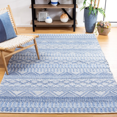 Tapis bleu / gris en polyester fait à la main Alicia-Marie Southwestern