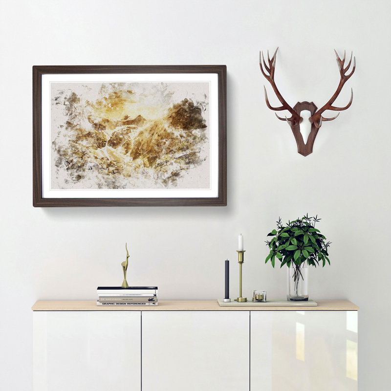 Golden Mountain Valley - Picture Frame Painting Print, Walnut Framed, 40cm H x 60cm W x 2cm D