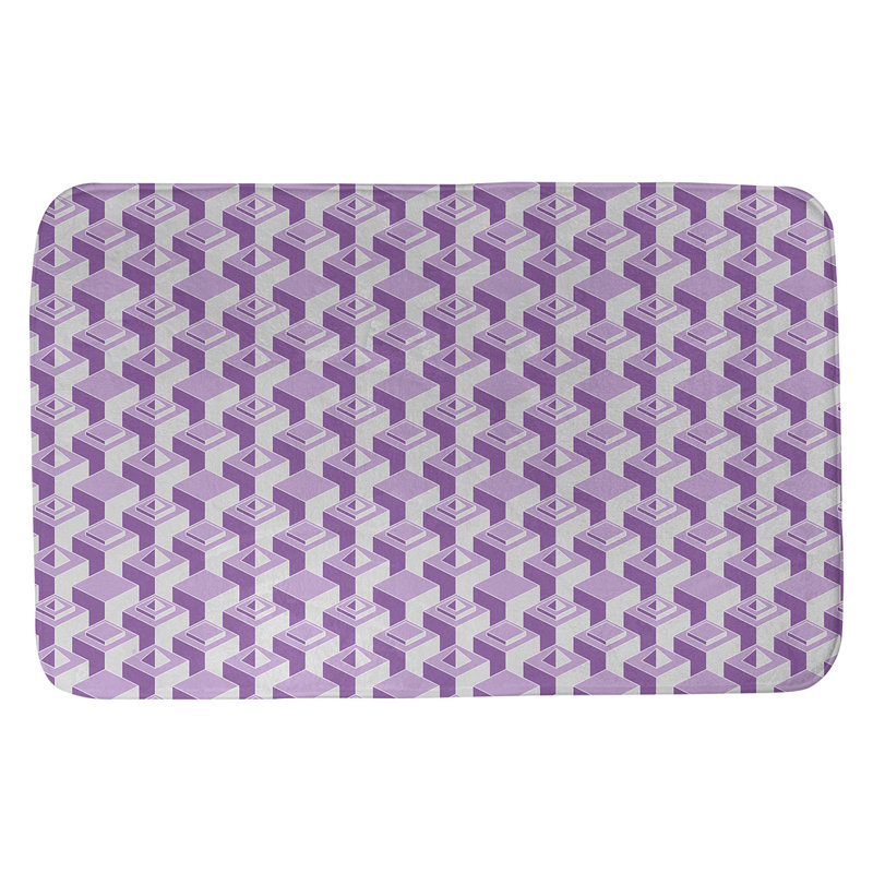 Tapis de bain géométrique antidérapant à motif de gratte-ciels, l 21 po x L 34 po, Violet / gris