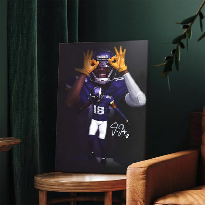 1PC Wall Arts Posters Framed,  Minnesota Vikings Justin Jefferson Action Portrait Canvas Wall Art Decor NFL Football Player Signed Print for Home Office Man Cave Sports Fan Gift High Quality Vivid Colors Ready to Hang