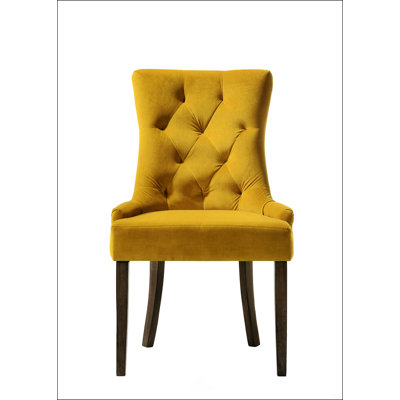 Yellow Velvet And Espresso Finish Side Chair