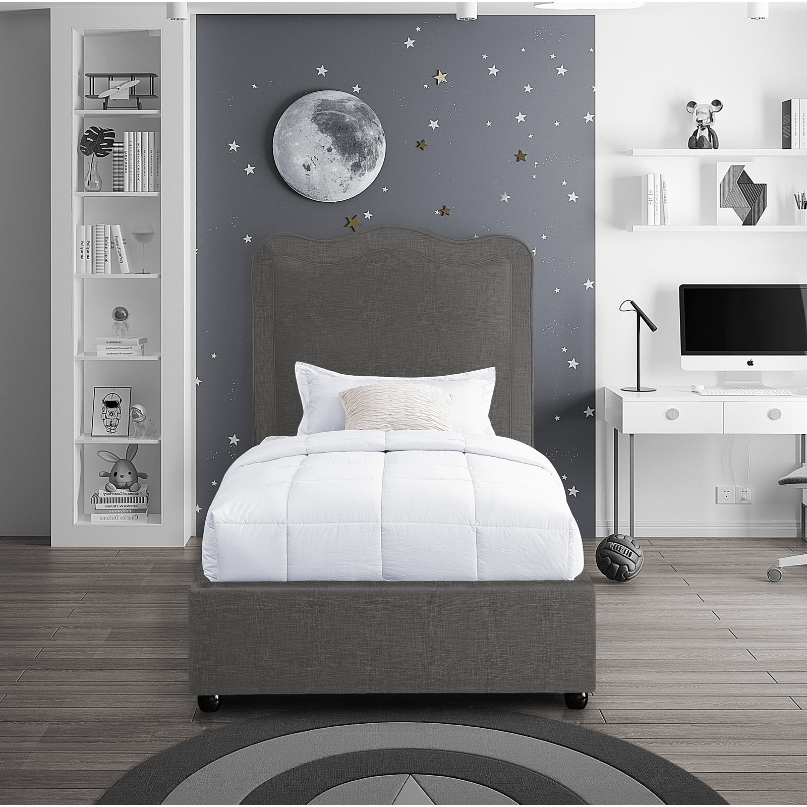 Felix Upholstered Bed, Twin, Gray Velvet