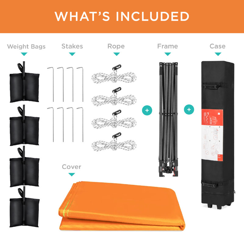 Best Choice Products Easy Setup Pop Up Canopy W/ 1-Button Setup, Wheeled Case, 4 Weight Bags, 8ft x 8ft, Orange