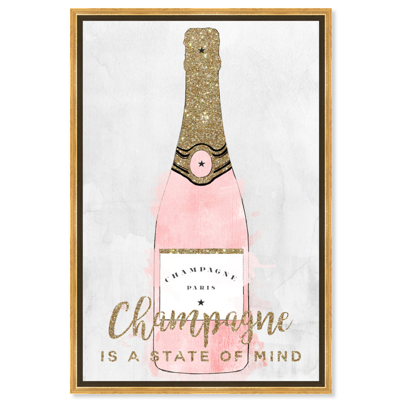 Drinks and Spirits Champagne Mind, Glam Gold - impression, H 36 po x l 24 po, Toile encadrée d'or