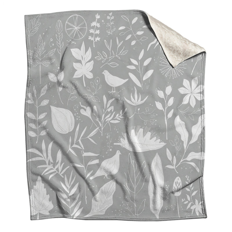 White Botanical Illustrations Blankets, 50in W x 60in H