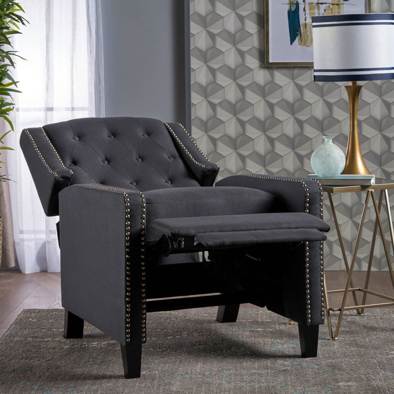 Fauteuil capitonné inclinable classique en tissu, Gris foncé