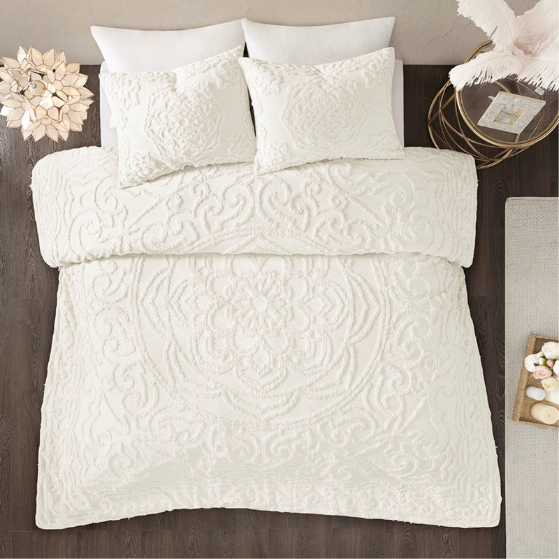 3 Cotton Comforter - Full/queen Static Style Chenille All Comfort, Queen Comforter + 2 Shams, Off White