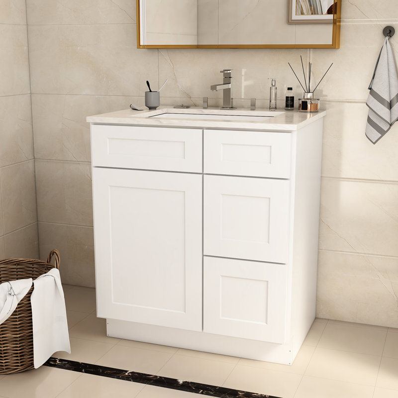 Armoire de meuble-lavabo en contreplaqué l 30 po x P 21 po x P 34,5 po - blanc Shaker, White