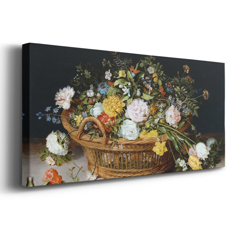 Un panier de fleurs - Toile tendue avec châssis - Prêt à accrocher, H 20 po x l 50 po