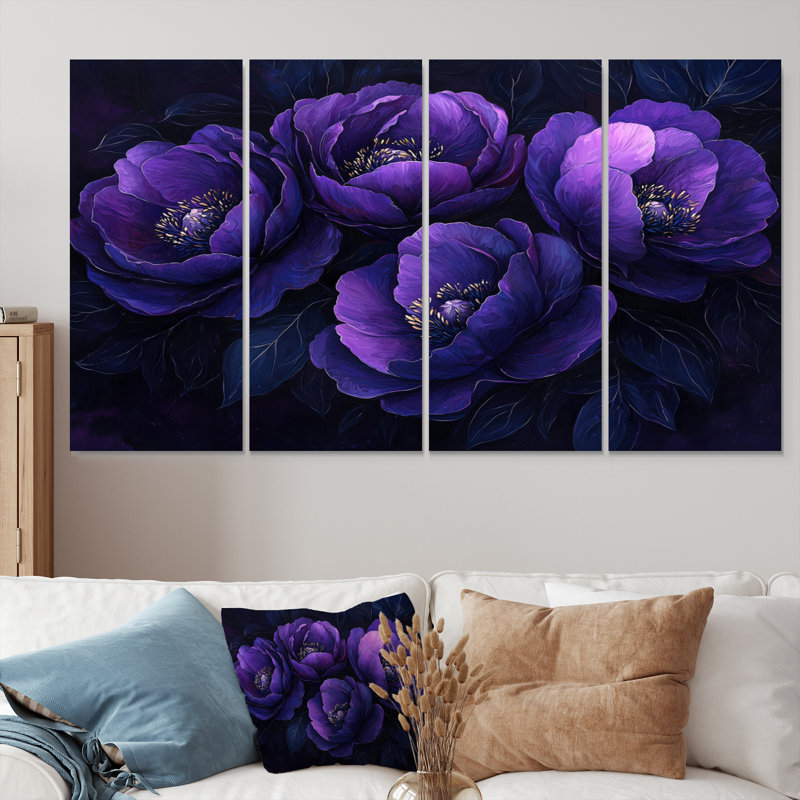 Mauve pivoines minuit Blom II - pivoines - art mural traditionnel pour le salon, H 28 po x l 48 po, 4