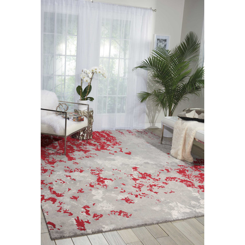 Haseltine Wool Grey/Red Area Rug, Rectangle 7'9" x 9'9"