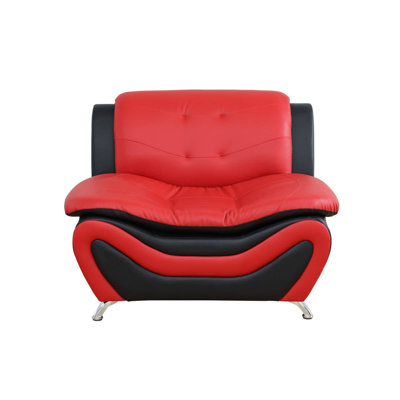 Black and Red Faux Leather 1-Seat Living Room Sofa
