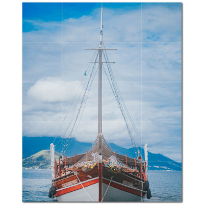 Boat Photo 8'' x 8'' Satin Ceramic Decorative Mural