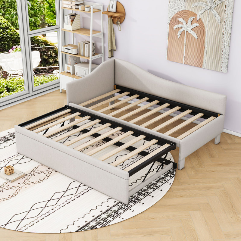 Twin Upholstered Daybed with Trundle, Beige