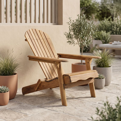 Chaise longue pliante en bois d'acacia Adirondack avec dossier à lattes et accoudoirs larges