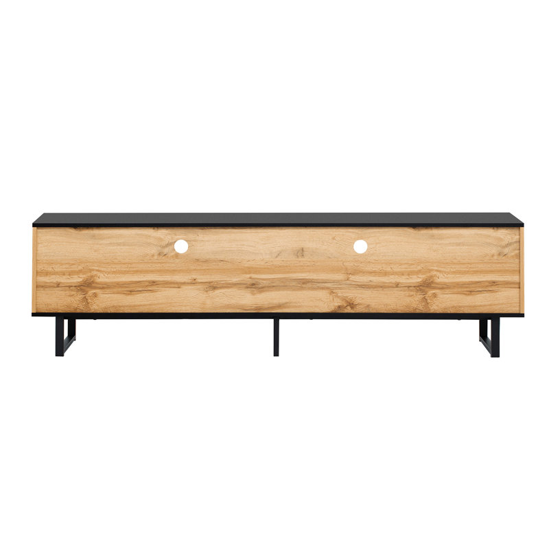 Wood Top TV Stand  With 4 Cabinets, Open Shelves
