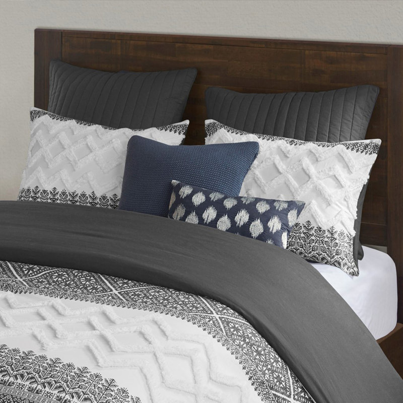 Ensemble d'édredon en coton 3 pièces avec capitonnage en chenille gris, Très grand édredon