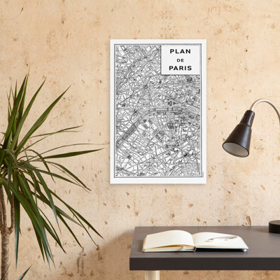 Inverted Paris Map French; Vintage Black Black And White Blueprint Bw Europe