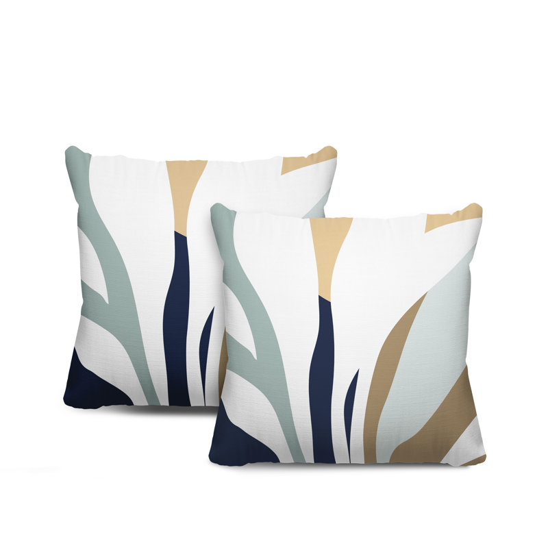 Jeté carré en polyester / mélange de polyester intérieur / extérieur, L 17 po x H 17 po, Gris / bleu marine / beige