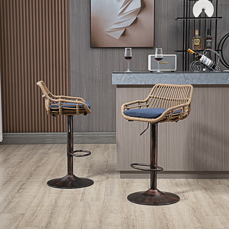 Tabourets de bar pivotants modernes, ensemble de 2 chaises à hauteur de comptoir réglable, Bleu
