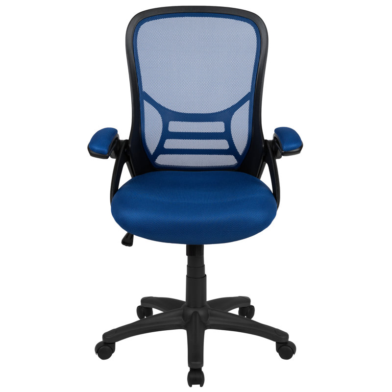 High Back Mesh Ergonomic Swivel Office Chair with Flip-up Arms, Blue