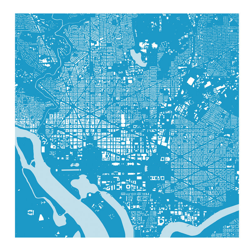 Washington D.C. Urban Map (Blue) by Urbanmap - No Frame Print on Canvas, 45.72 cm H x 45.72 cm W x 1.91 cm D
