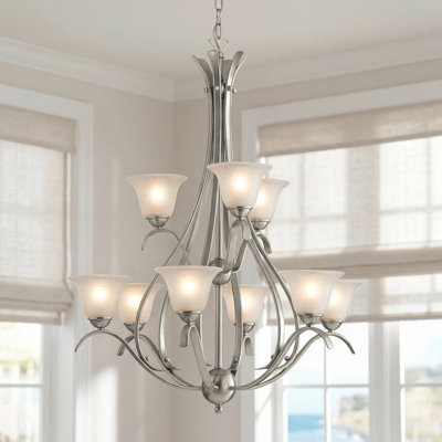 Kichler Dover Brushed Nickel 9-Light 2-Tier Chandelier with Etched Seeded Glass Shades