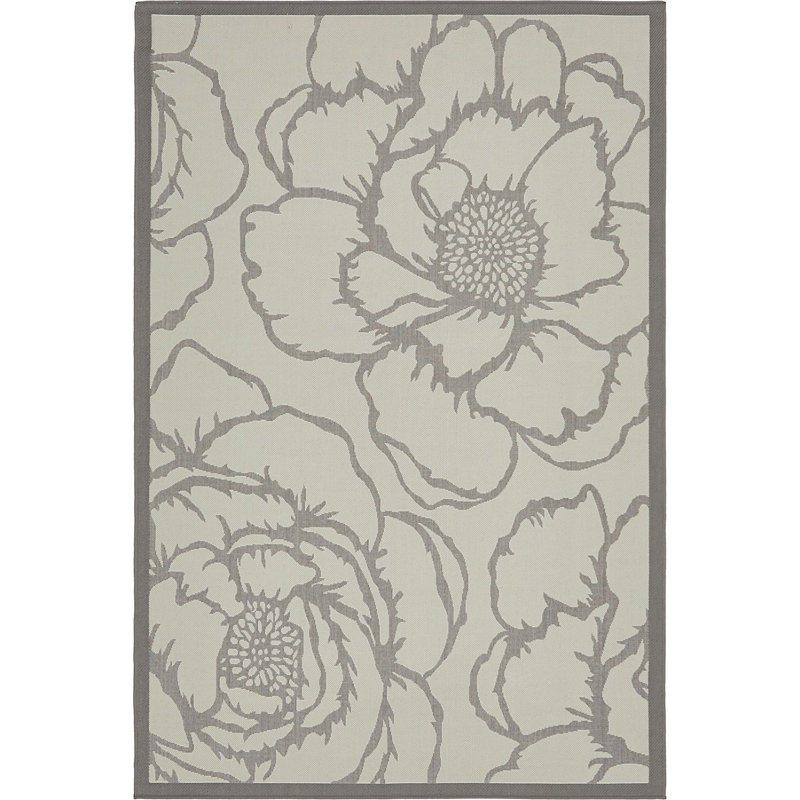 Outdoor Veranda Area Rug Gray Petal Color, Rectangle 5'3" x 8'