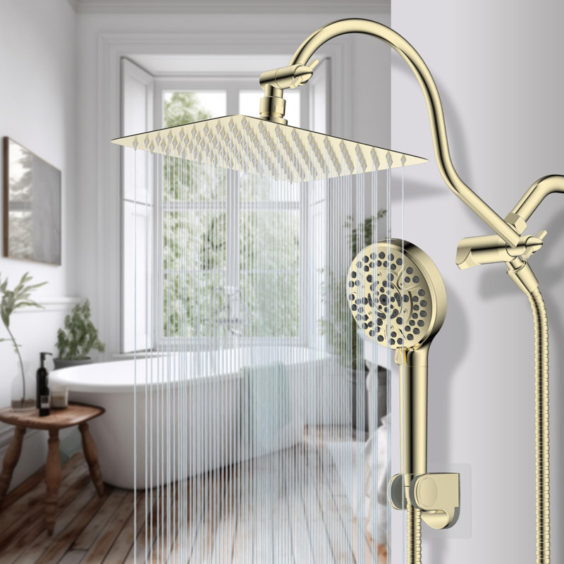 10'' High Pressure Rainfall Shower Head, Handheld  Showerhead Combo With 12'' Adjustable Shower Extension Arm, 10-Spray, 71'' Hose