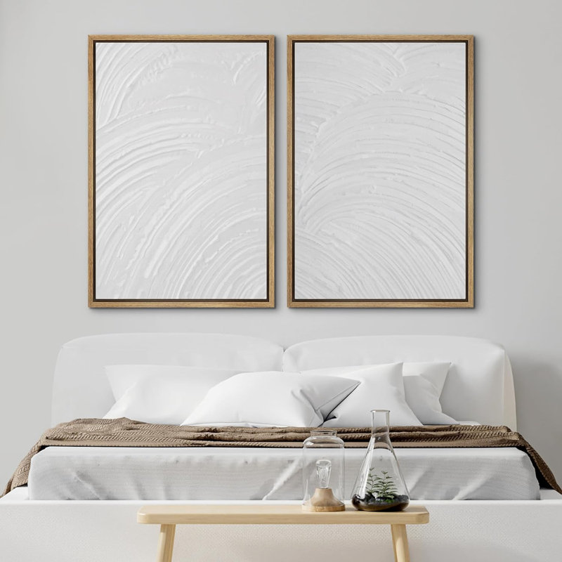 «3D Texture Illusion Minimalist White Elegant Abstract Modern Art», impression sur toile encadrée 2 pièces, Encadré naturel