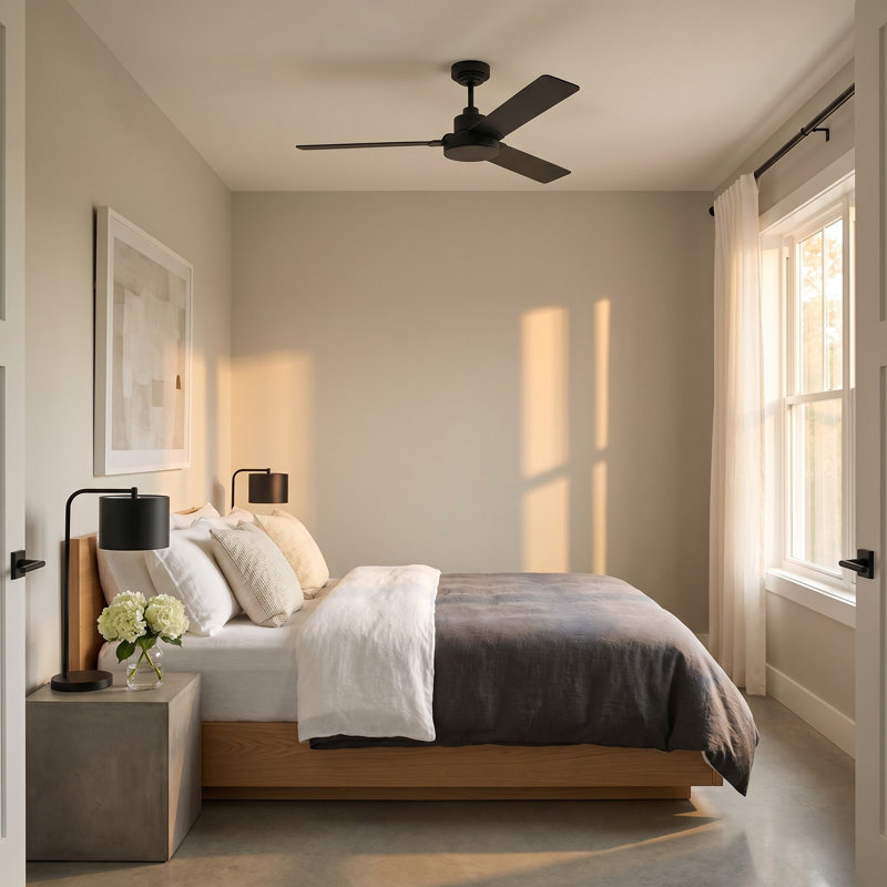 Ventilateur de plafond standard à 3 pales de 52 po avec pièces de contrôle de ventilateur Ebie, Nuit noire