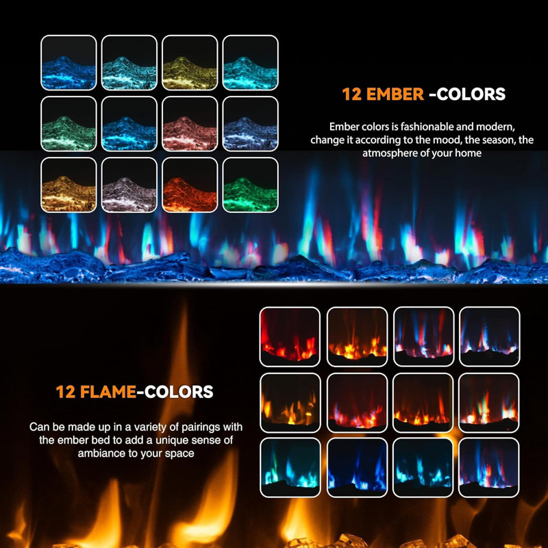 80" Electric Fireplace, in-Wall Smart Electric Fireplace Recessed & Mounted, Dual Heat 750/1500W with Remote, Adjustable Flames, Touch Screen Thermostat 60-99°F, Timer, Log & Crystal Decor